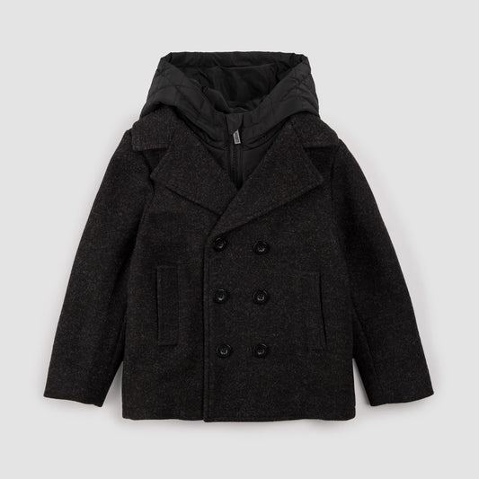 Hooded Woven Pea Coat | Dark Heather Grey | Miles the Label