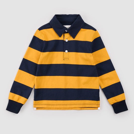Blue and Spruce Yellow Striped Rugby Polo | Miles the Label
