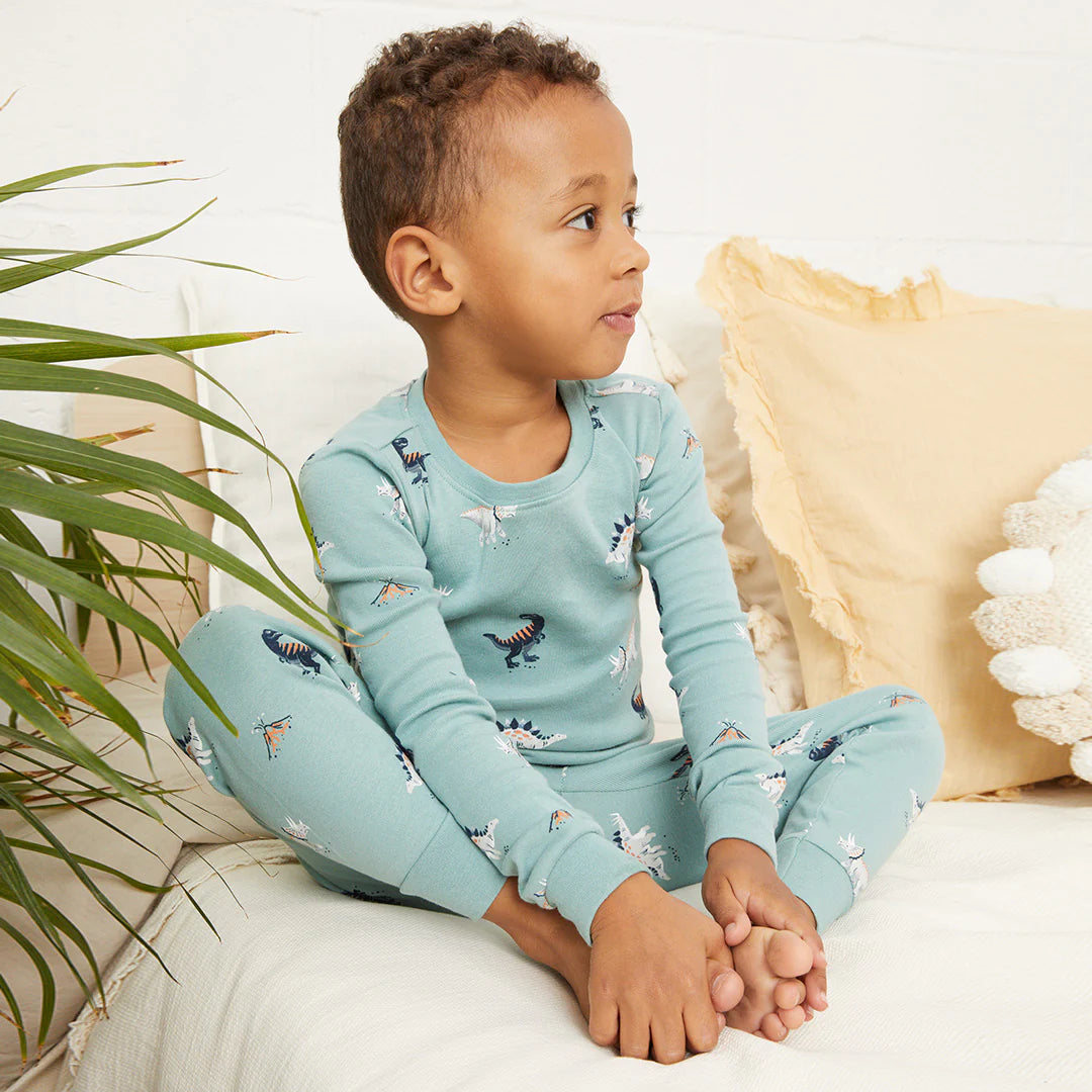 Dinosaur Print on Tidal Wave PJ Set | Petit Lem