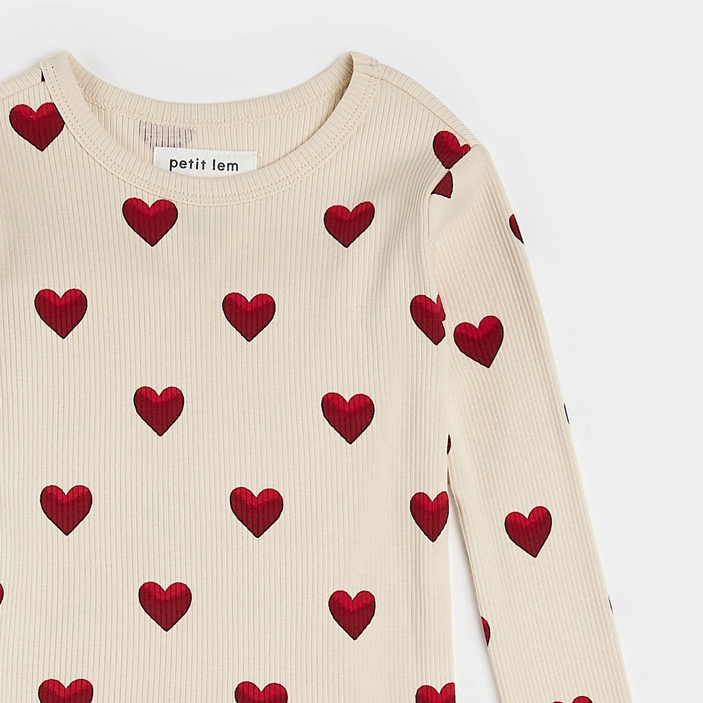 Heart Print on Ribbed Antique PJ Set | Petit Lem