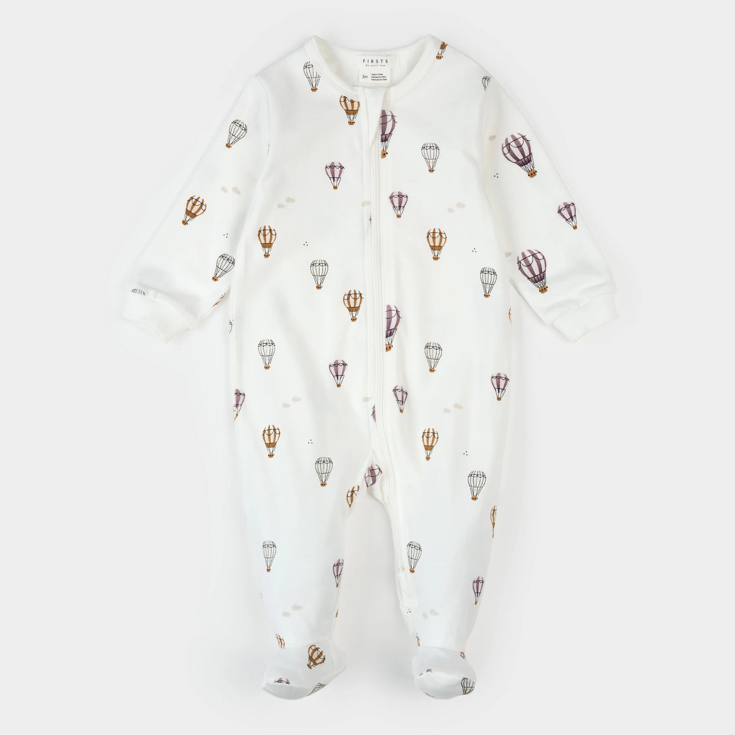 Hot Air Balloons Print on Off White Footed Sleeper | Petit Lem