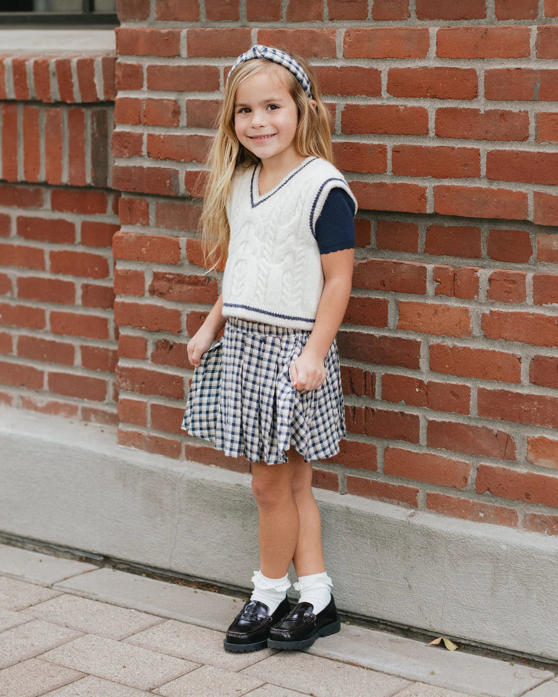 Pleated Mini Skirt | Navy Check | Rylee & Cru