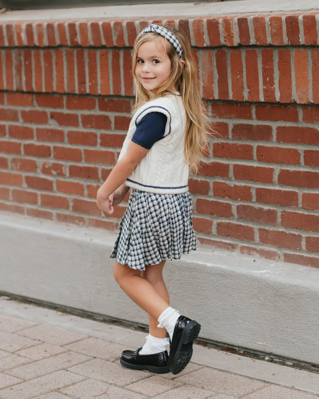 Pleated Mini Skirt | Navy Check | Rylee & Cru