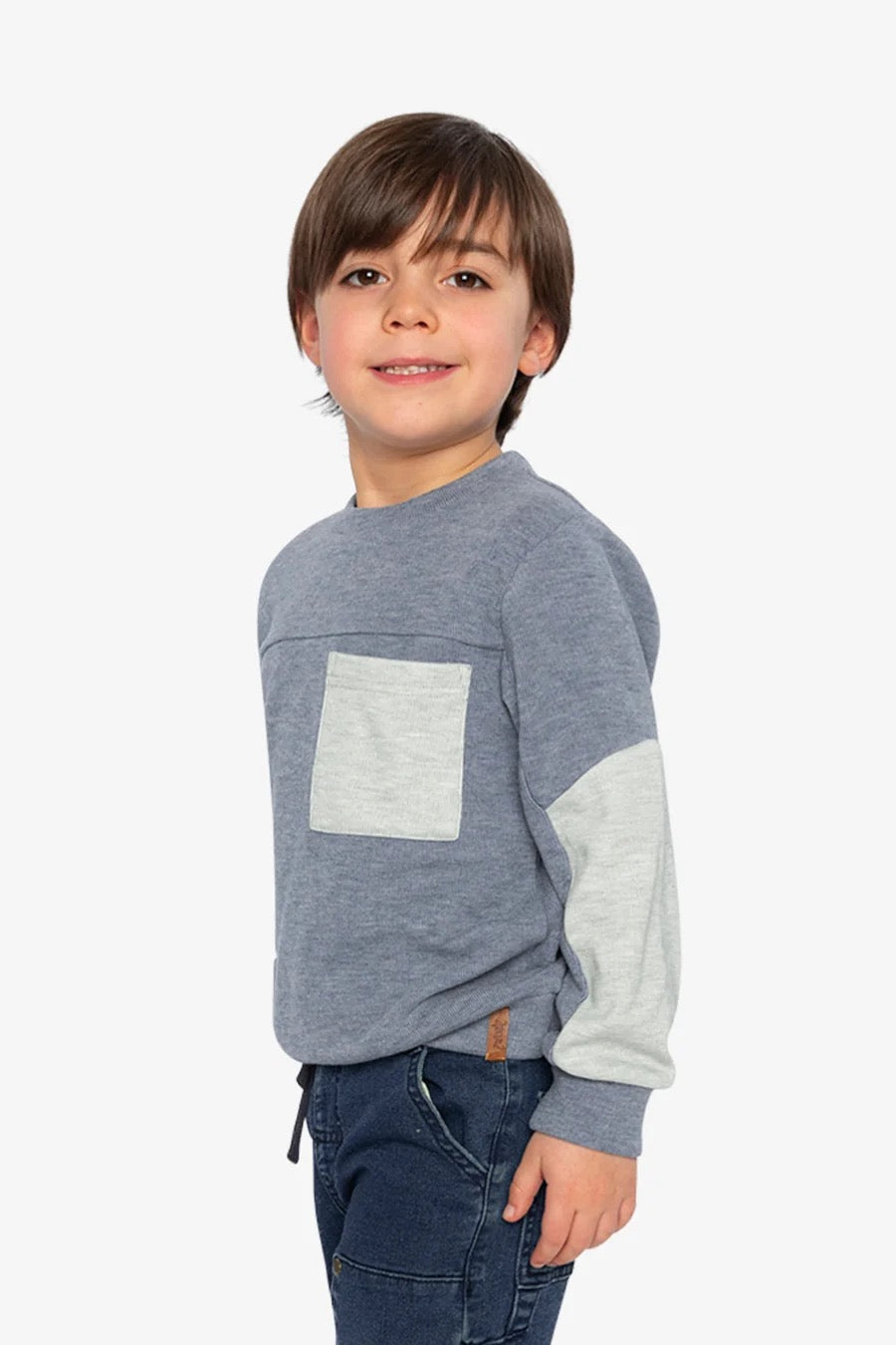 Colorblock Brushed Jersey with Chest Pocket | Blue-Grey | Deux Par Deux