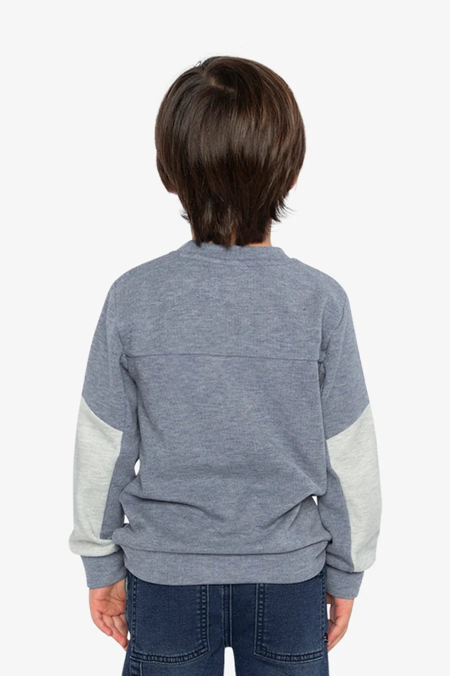Colorblock Brushed Jersey with Chest Pocket | Blue-Grey | Deux Par Deux
