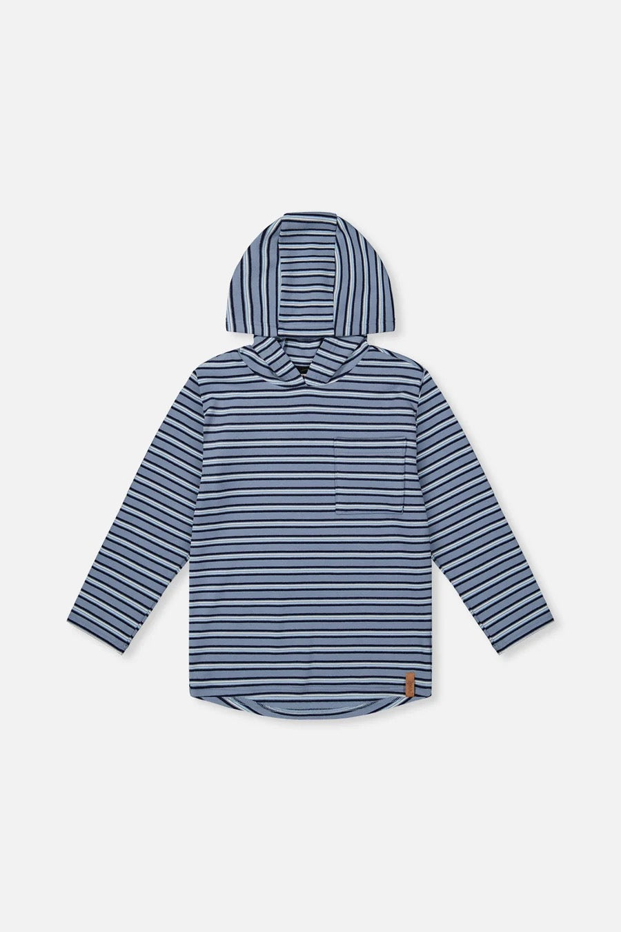 Striped Brushed Jersey Hooded T-Shirt | Blue & White | Deux Par Deux