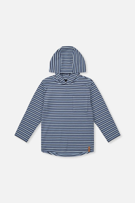 Striped Brushed Jersey Hooded T-Shirt | Blue & White | Deux Par Deux