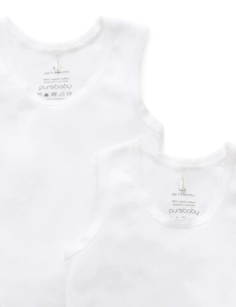 Organic Cotton Ribbed Sleeveless Undershirt (2-Pack) | White | Purebaby