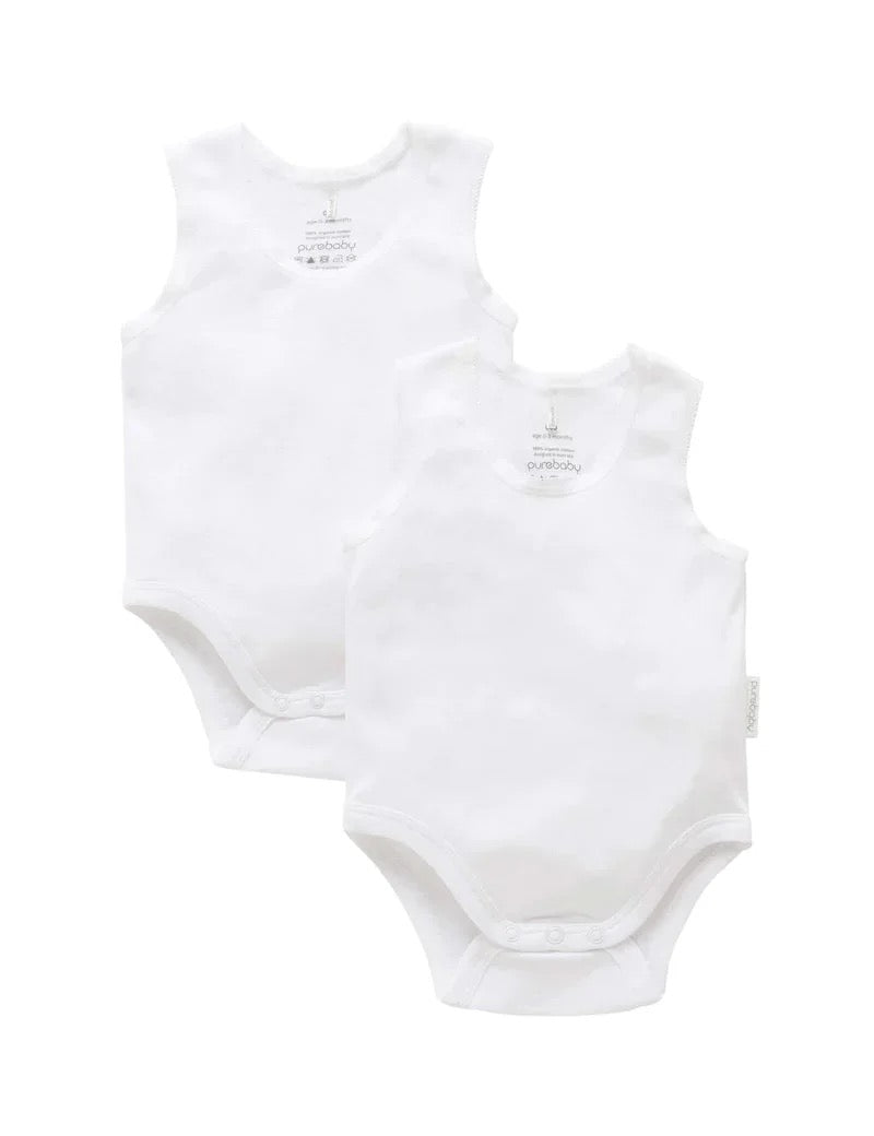 Organic Cotton Ribbed Sleeveless Undershirt (2-Pack) | White | Purebaby
