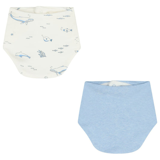 White & Blue Marine Animals Dribble Bibs (2-Pack) | Purebaby