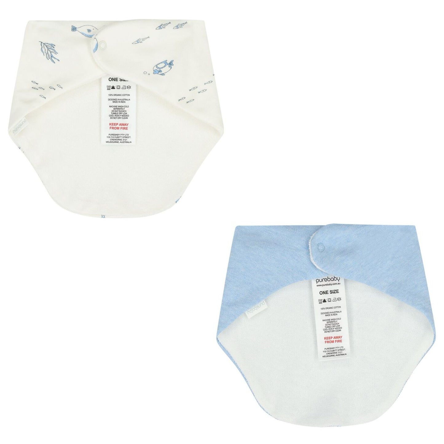 White & Blue Marine Animals Dribble Bibs (2-Pack) | Purebaby