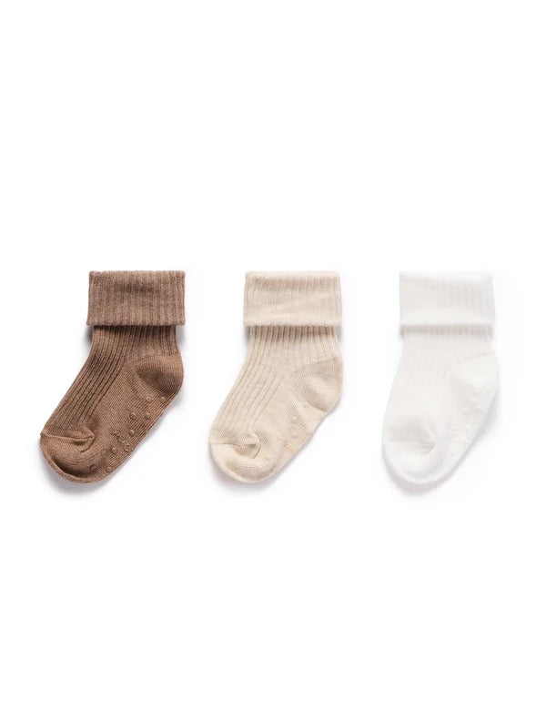 Ribbed Socks (3-Pack) | Wheat | Purebaby