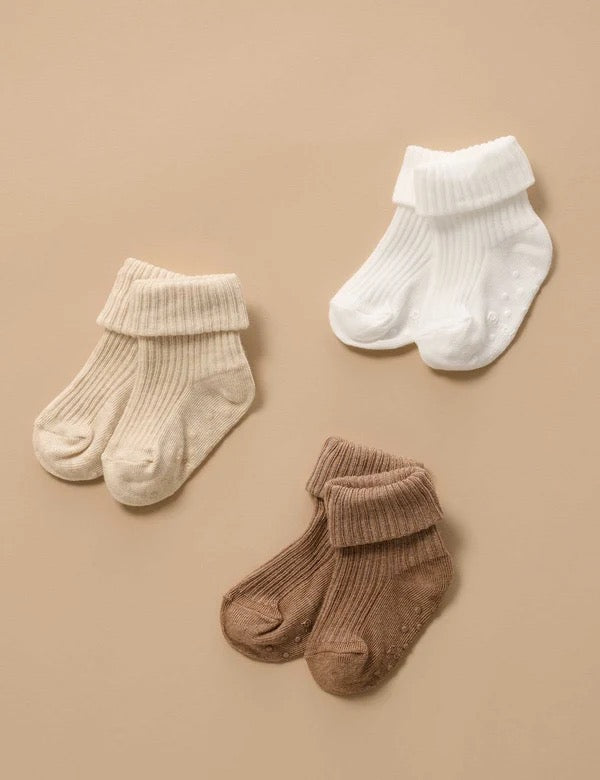 Ribbed Socks (3-Pack) | Wheat | Purebaby