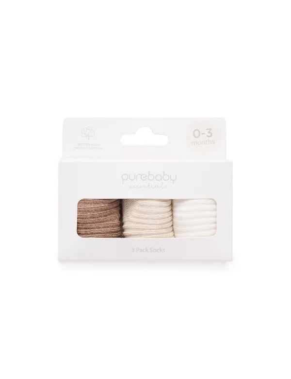 Ribbed Socks (3-Pack) | Wheat | Purebaby