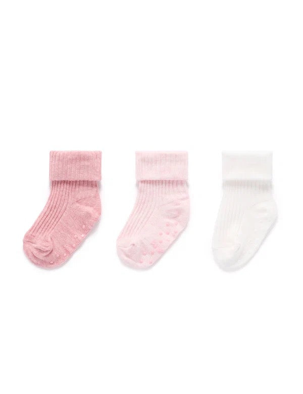 Ribbed Socks (3-Pack) | Pink | Purebaby