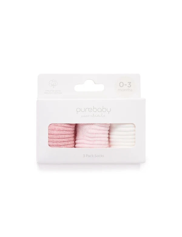 Ribbed Socks (3-Pack) | Pink | Purebaby