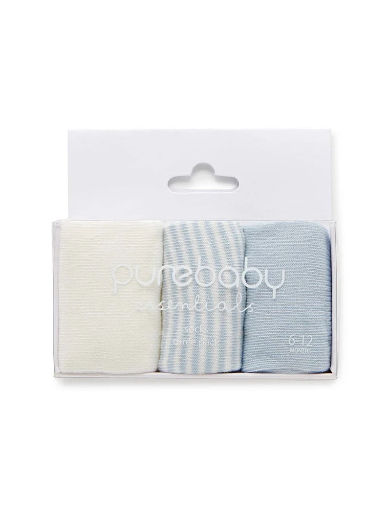 Socks (3-Pack) | Blue & White | Purebaby