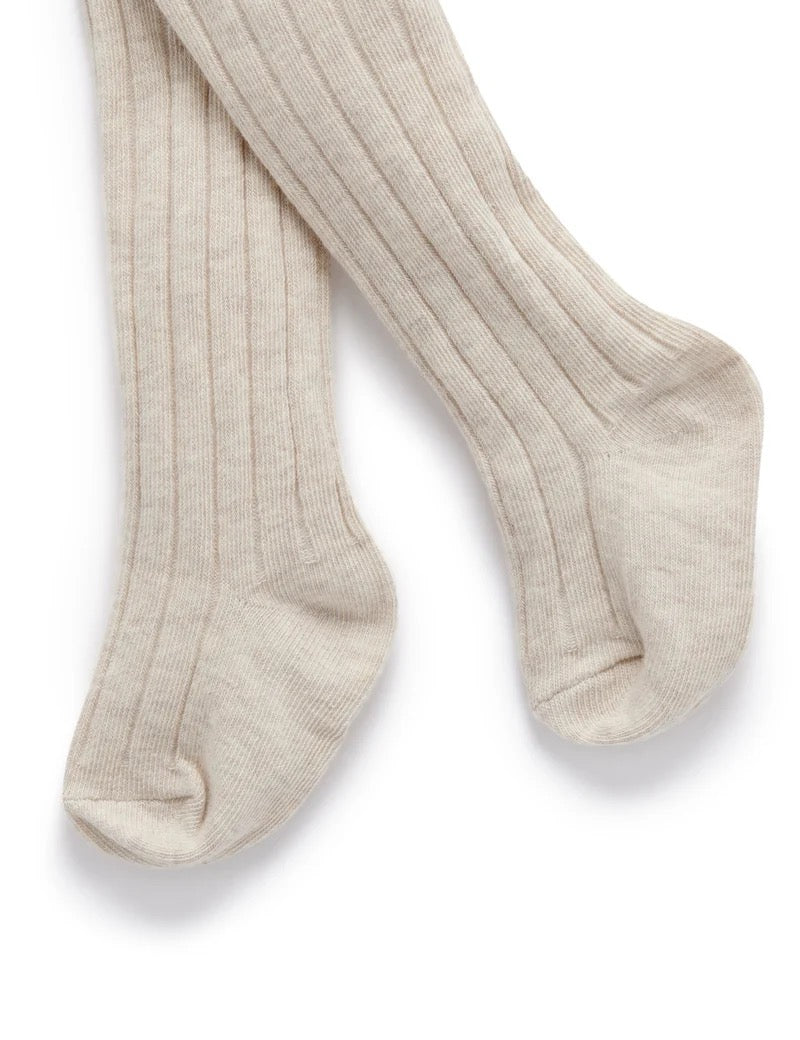 Organic Cotton Rib Tights | Wheat | Purebaby
