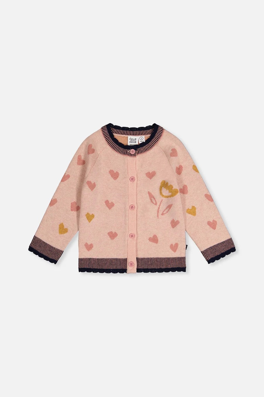 Knitted Jacquard Cardigan | Pale Dusty Pink And Navy | Deux Par Deux
