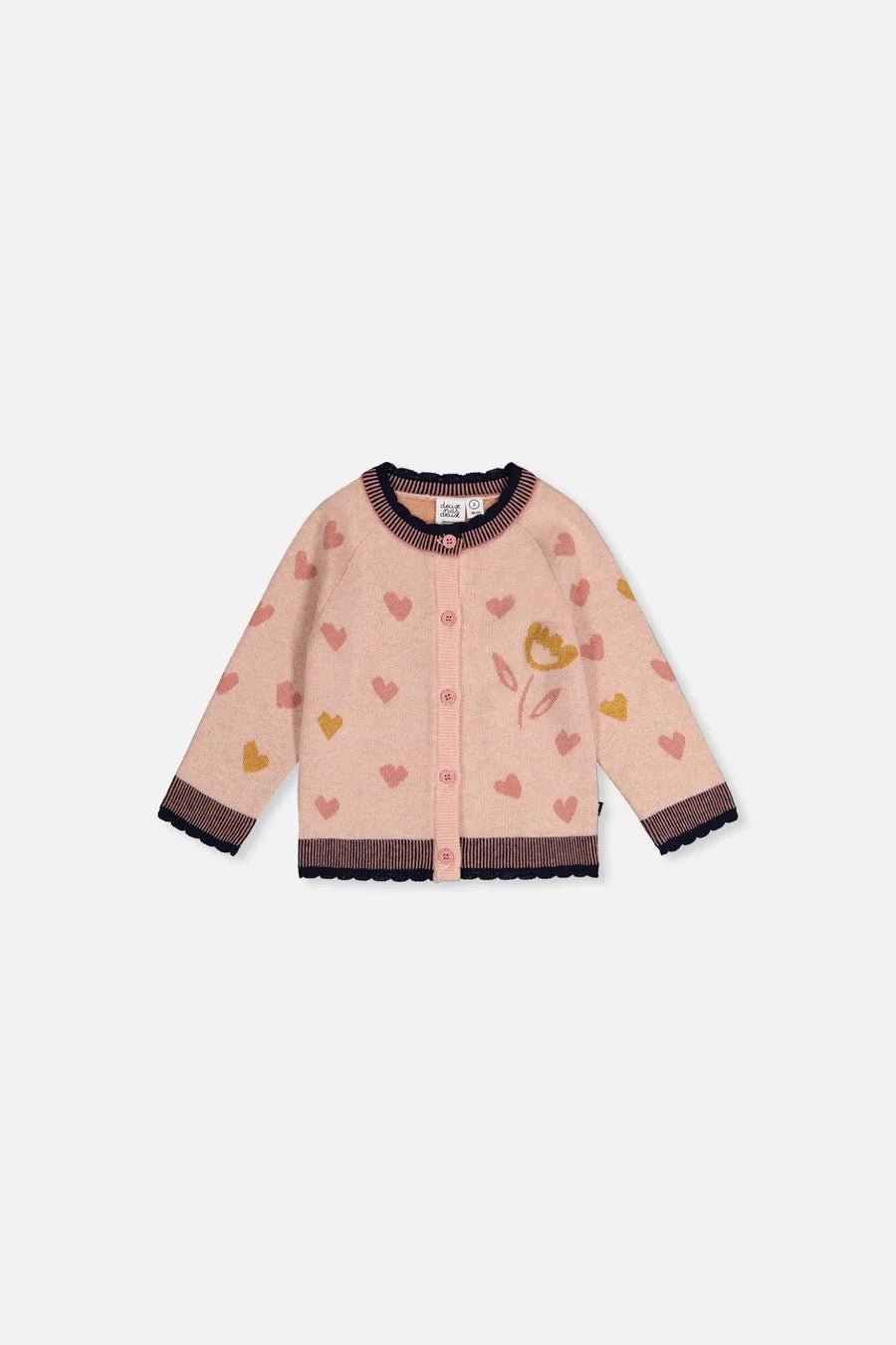 Baby Knitted Jacquard Cardigan | Pale Dusty Pink And Navy | Deux par Deux