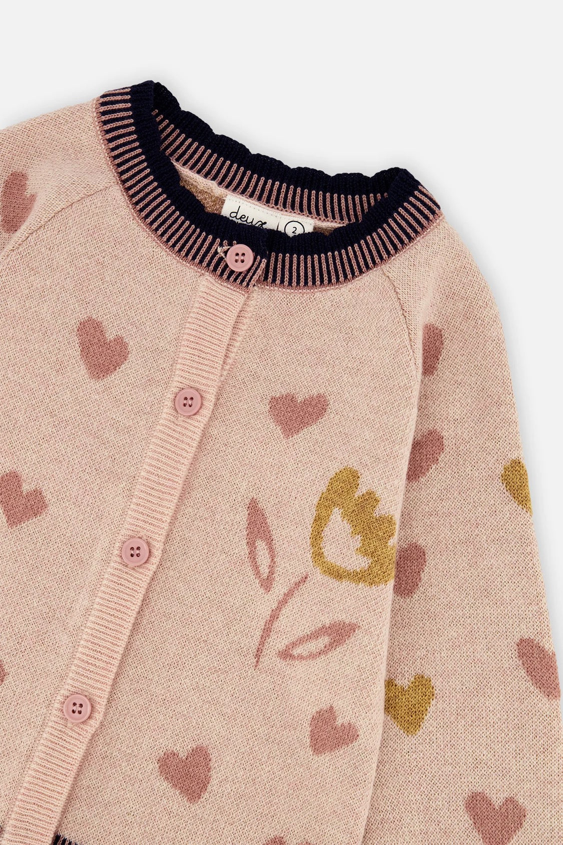 Baby Knitted Jacquard Cardigan | Pale Dusty Pink And Navy | Deux par Deux