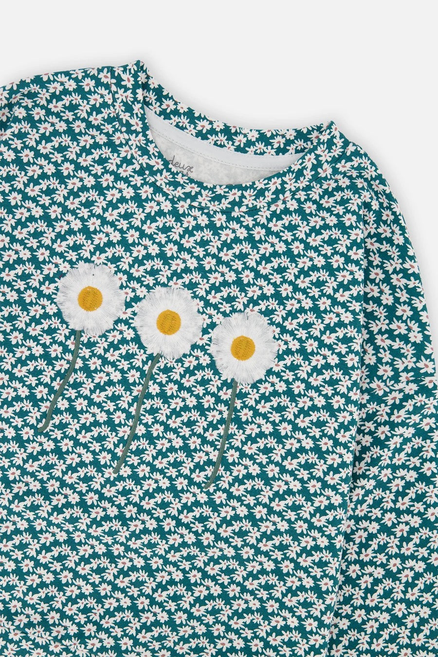 Printed Jersey Long Sleeve T-Shirt | Green Floral Print | Deux Par Deux