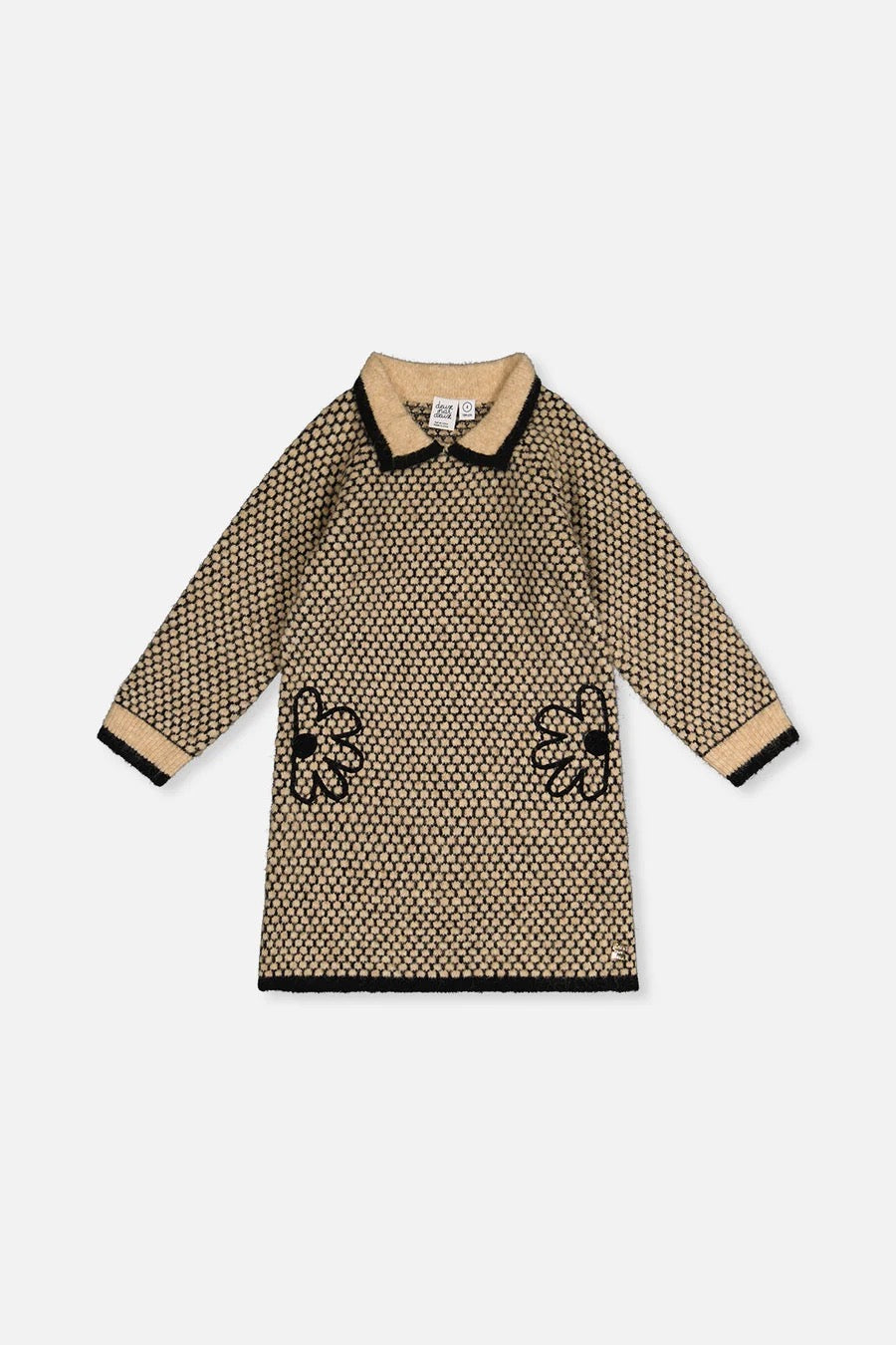 Knit Dress With Collar | Beige And Black | Deux Par Deux