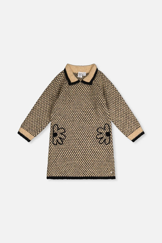 Knit Dress With Collar | Beige And Black | Deux Par Deux
