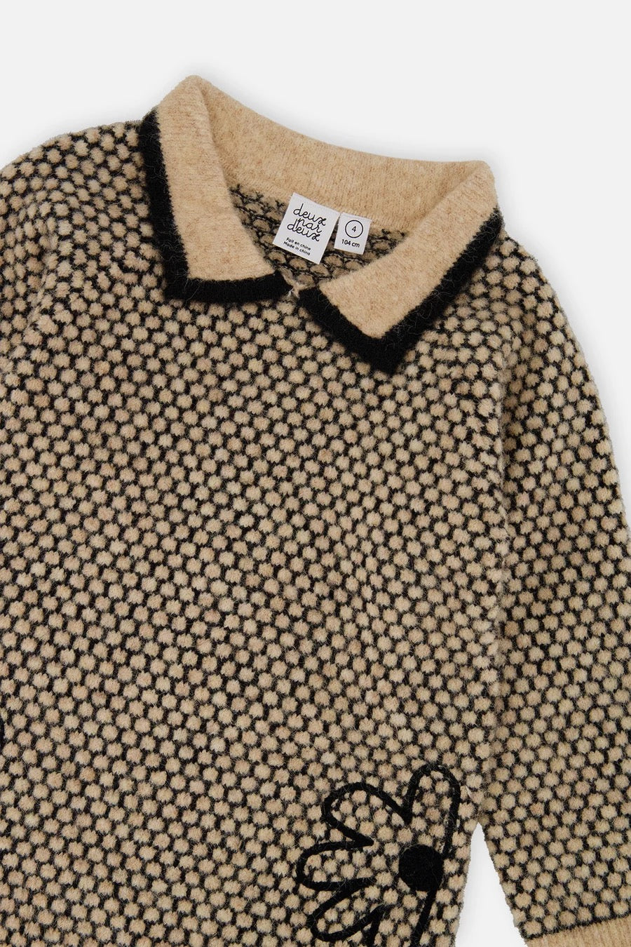 Knit Dress With Collar | Beige And Black | Deux Par Deux