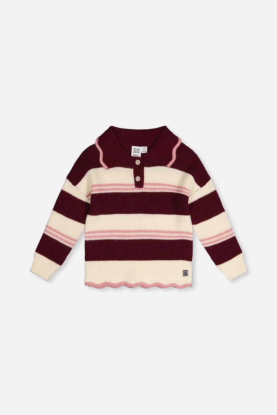 Scalloped Collar Sweater | Red And White Stripes | Deux Par Deux