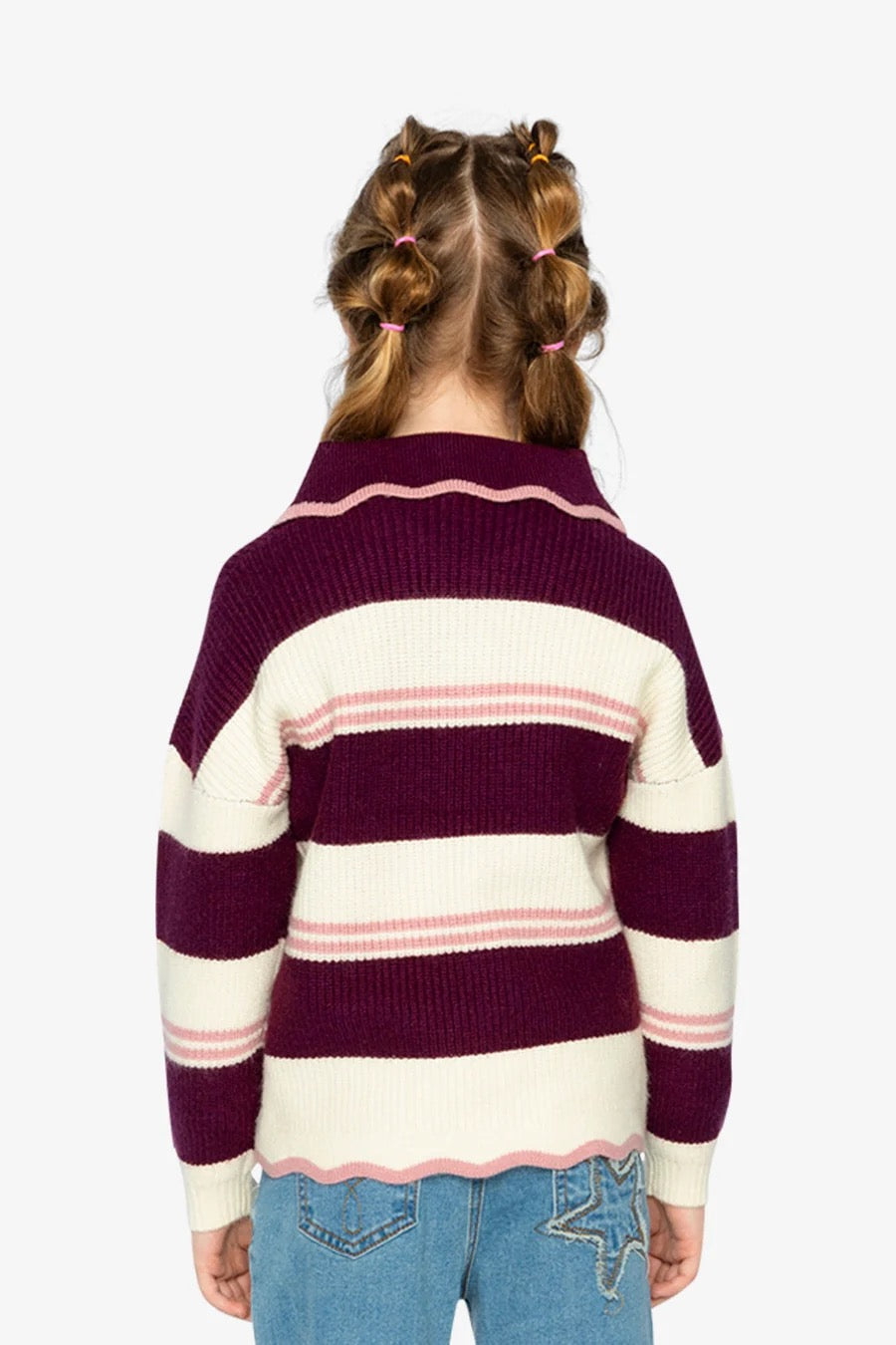 Scalloped Collar Sweater | Red And White Stripes | Deux Par Deux