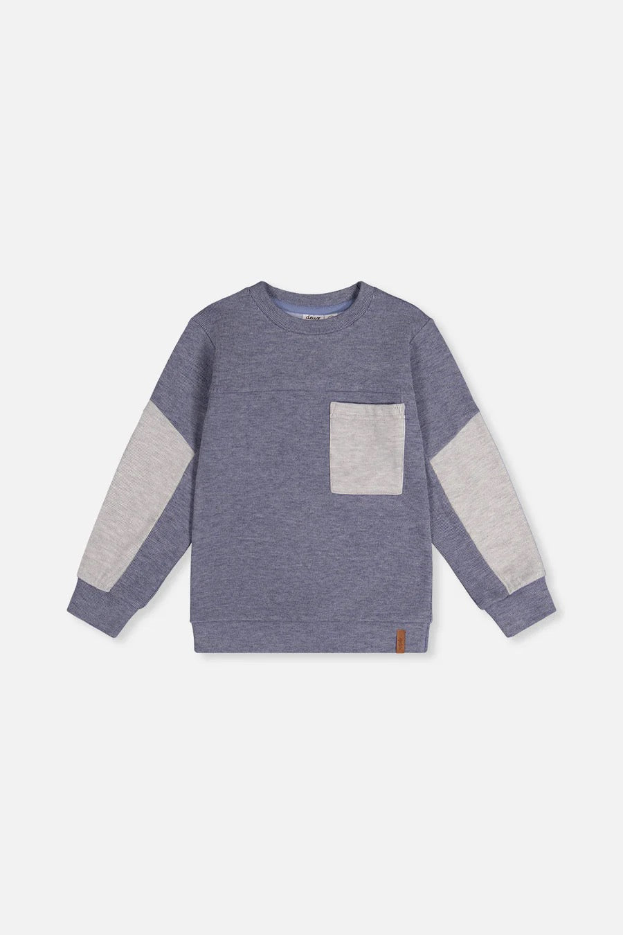 Colorblock Brushed Jersey with Chest Pocket | Blue-Grey | Deux Par Deux