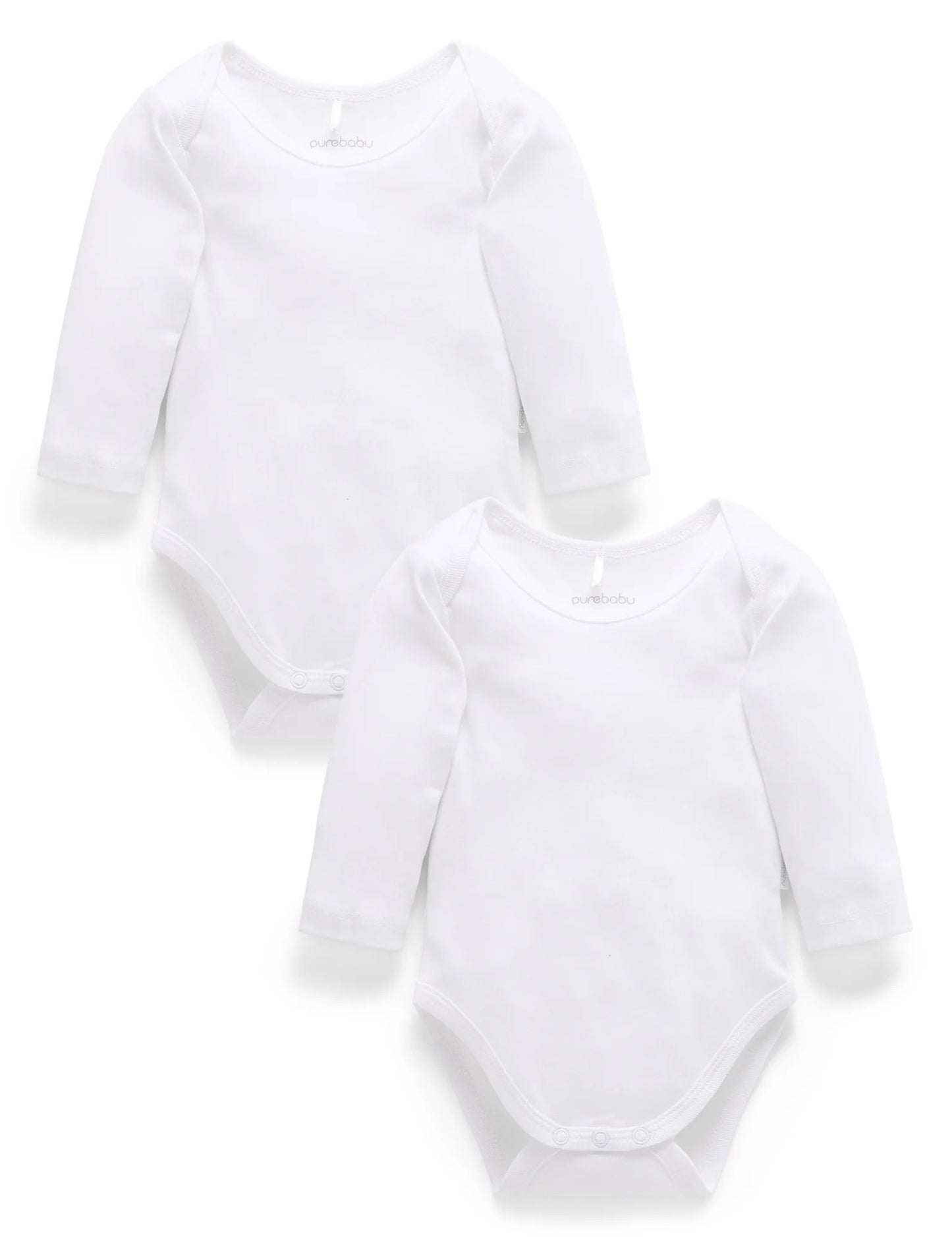 Easy Neck Long Sleeve Bodysuit (2-Pack) | White | Purebaby