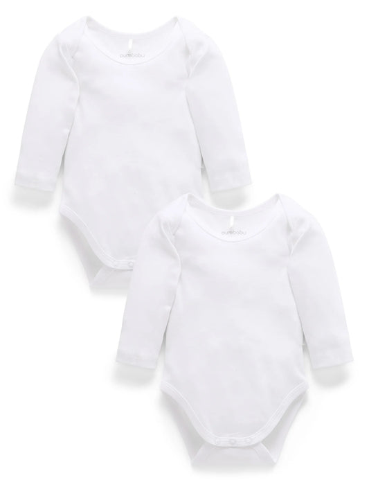 Easy Neck Long Sleeve Bodysuit (2-Pack) | White | Purebaby