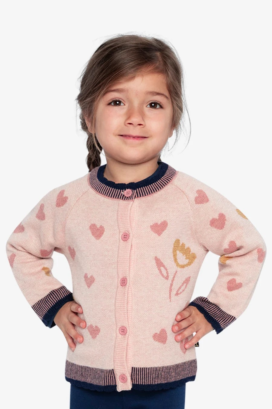 Knitted Jacquard Cardigan | Pale Dusty Pink And Navy | Deux Par Deux