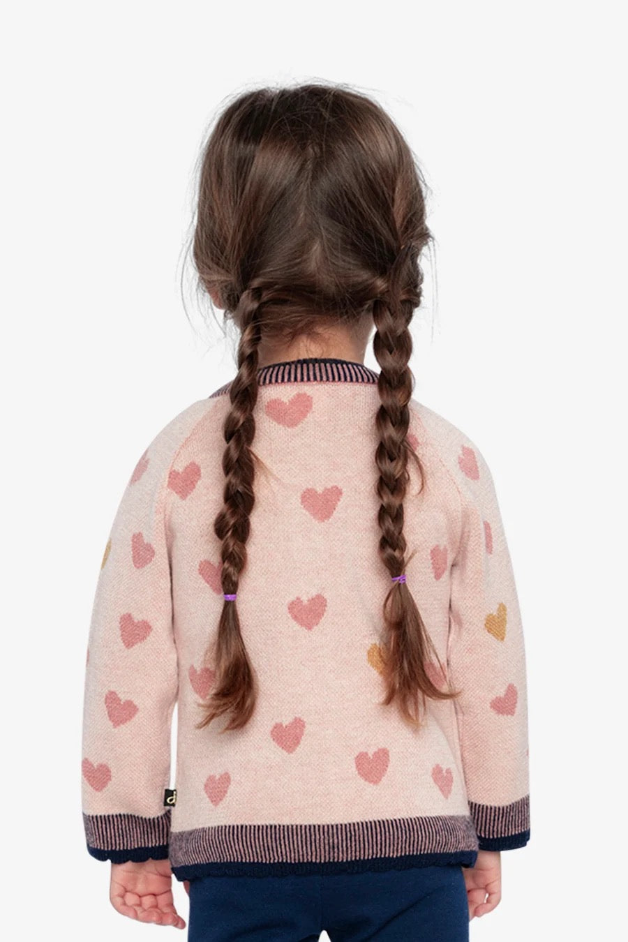 Knitted Jacquard Cardigan | Pale Dusty Pink And Navy | Deux Par Deux