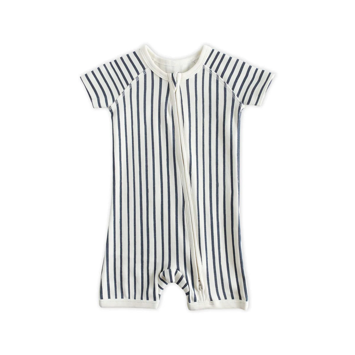 Short Sleeve Sleeper | Pehr | Stripes Away Ink Blue