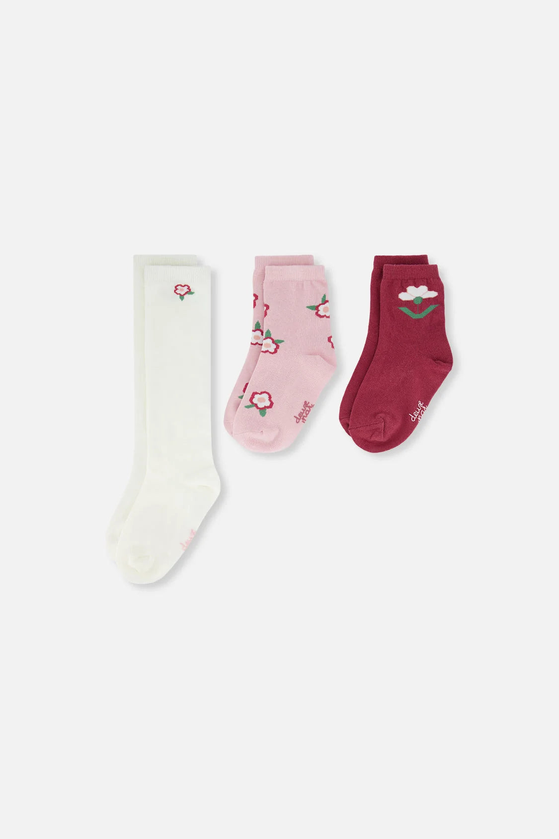 3 Pack Socks | Off-White And Pink | Deux Par Deux