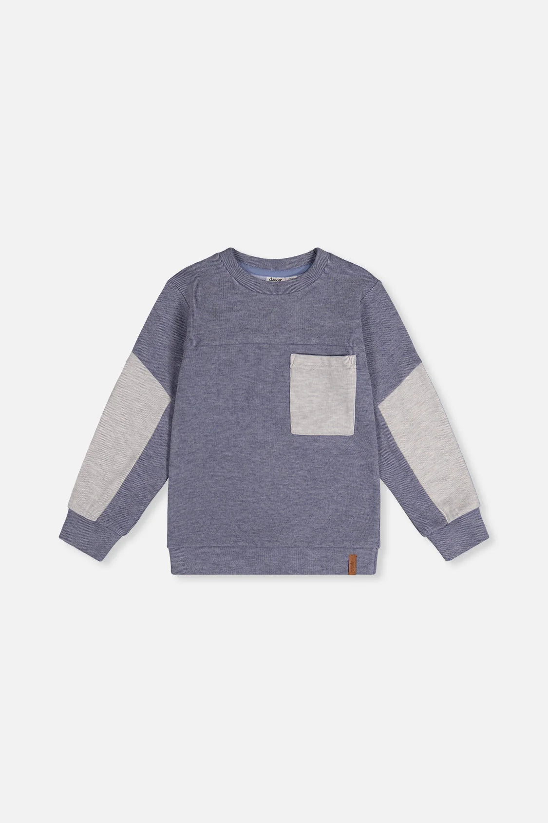 Colorblock Brushed Jersey Top With Chest Pocket | Blue-Grey | Deux Par Deux