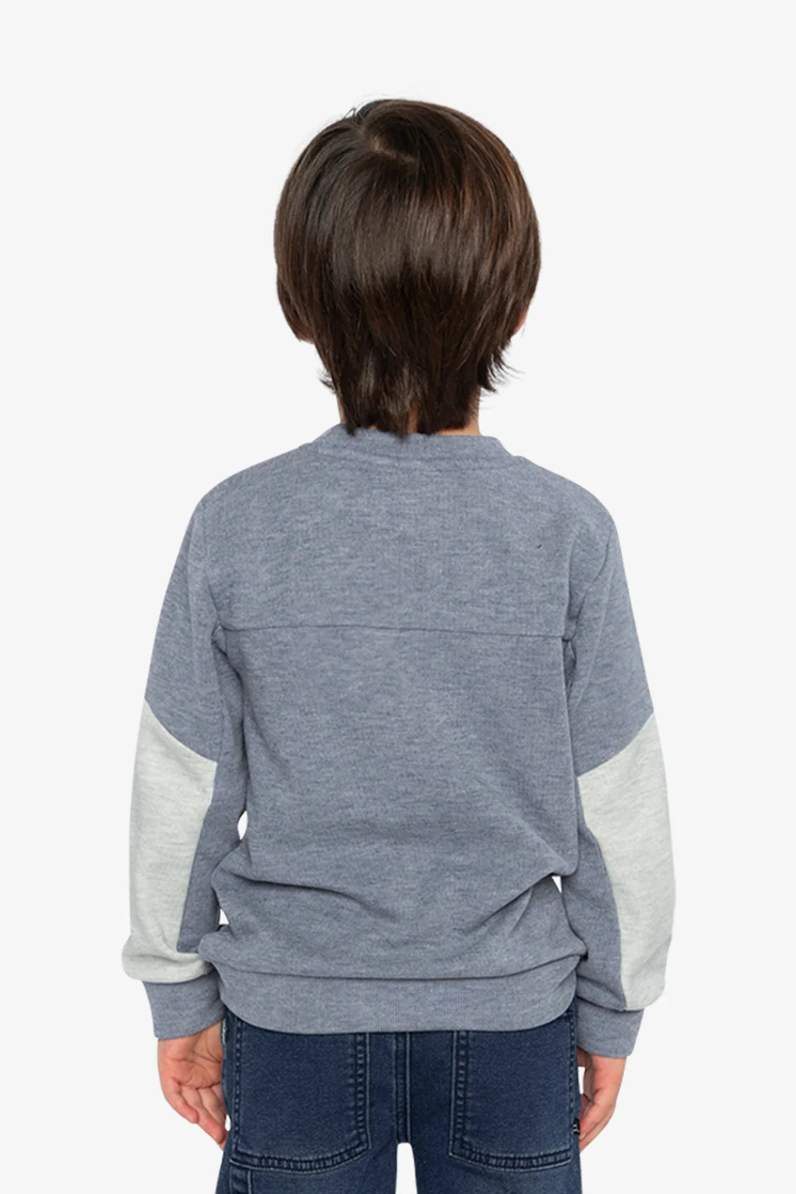 Colorblock Brushed Jersey Top With Chest Pocket | Blue-Grey | Deux Par Deux