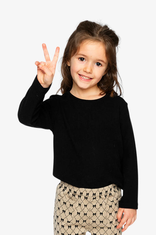Brushed Rib Crew Neck Top | Black | Deux Par Deux