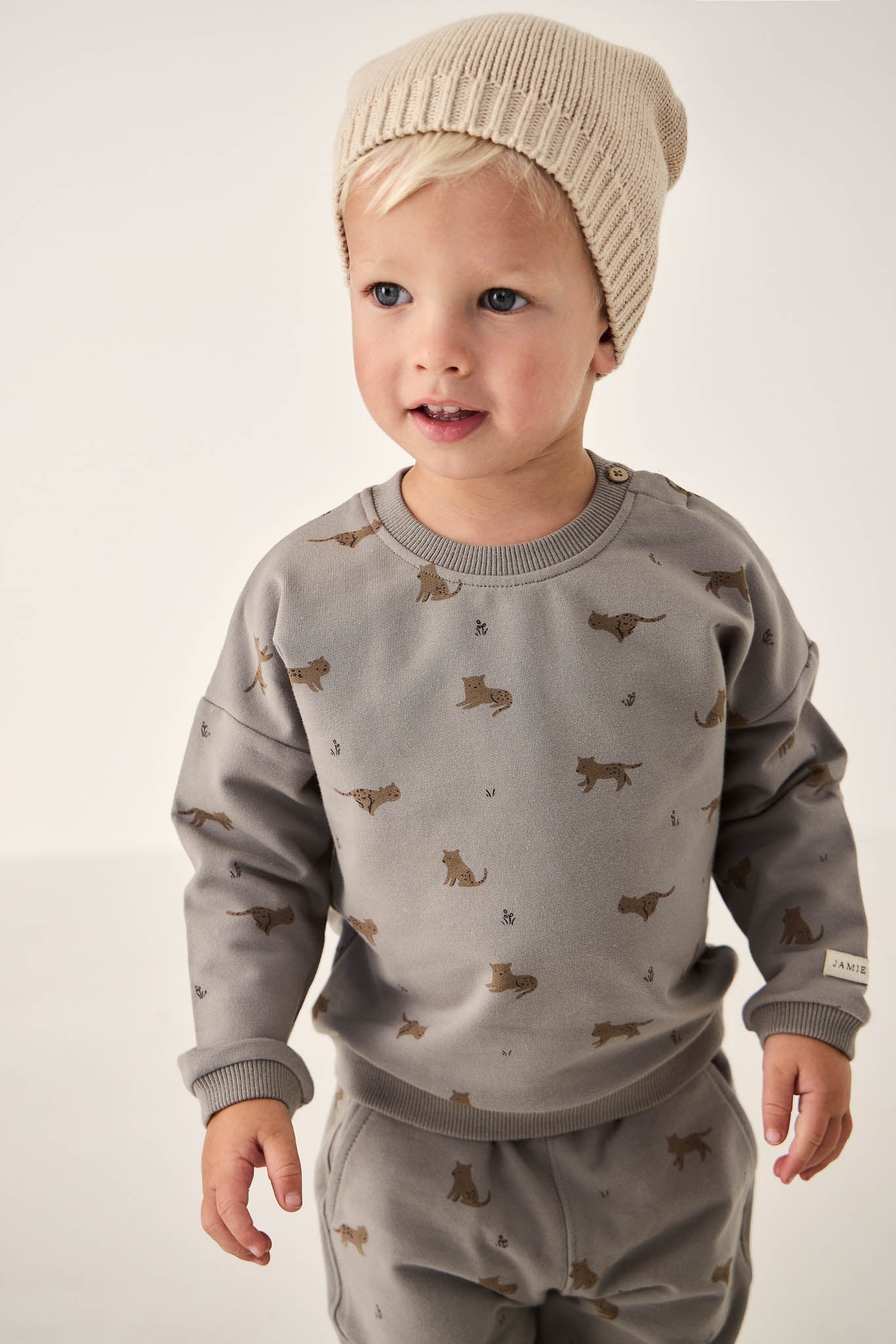 Organic Cotton Damien Sweatshirt | Lenny Leopard Sage | Jamie Kay