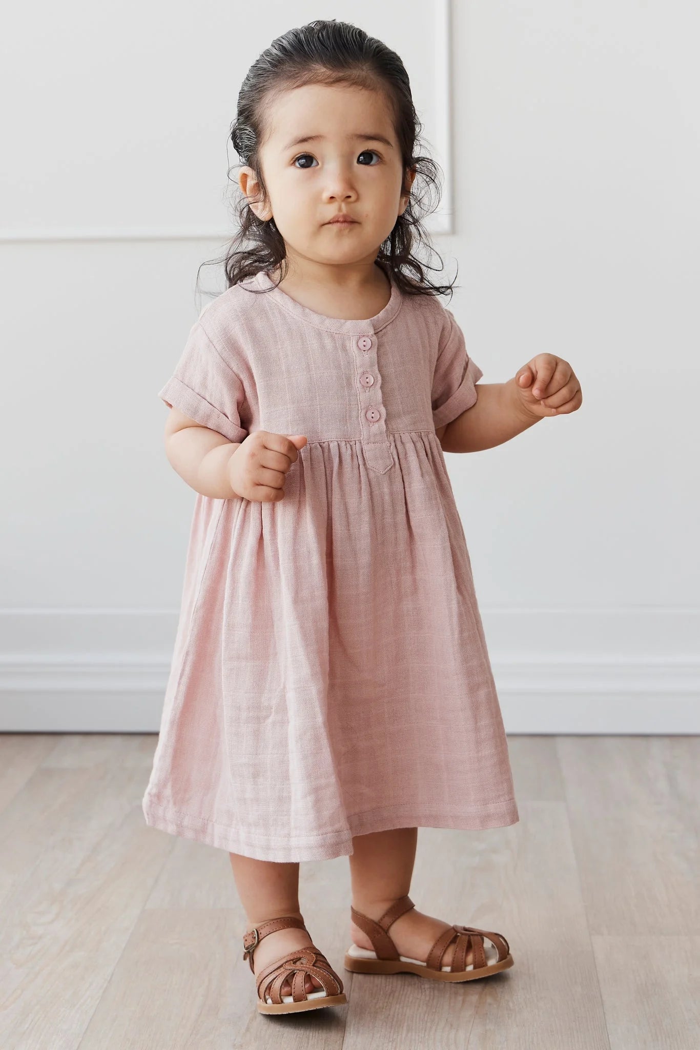 Organic Cotton Muslin Short Sleeve Dress | Jamie Kay | Powder Pink