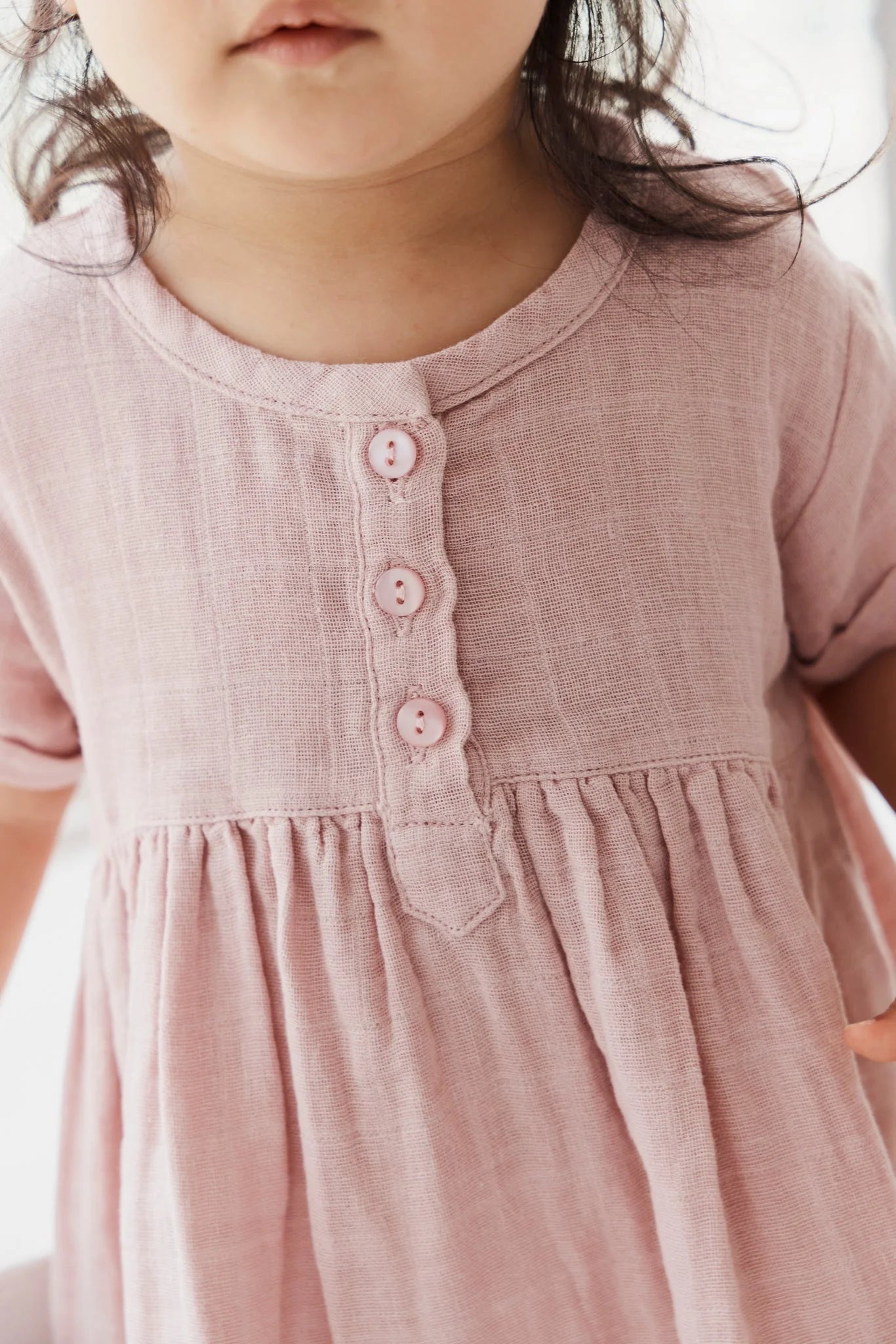 Organic Cotton Muslin Short Sleeve Dress | Jamie Kay | Powder Pink