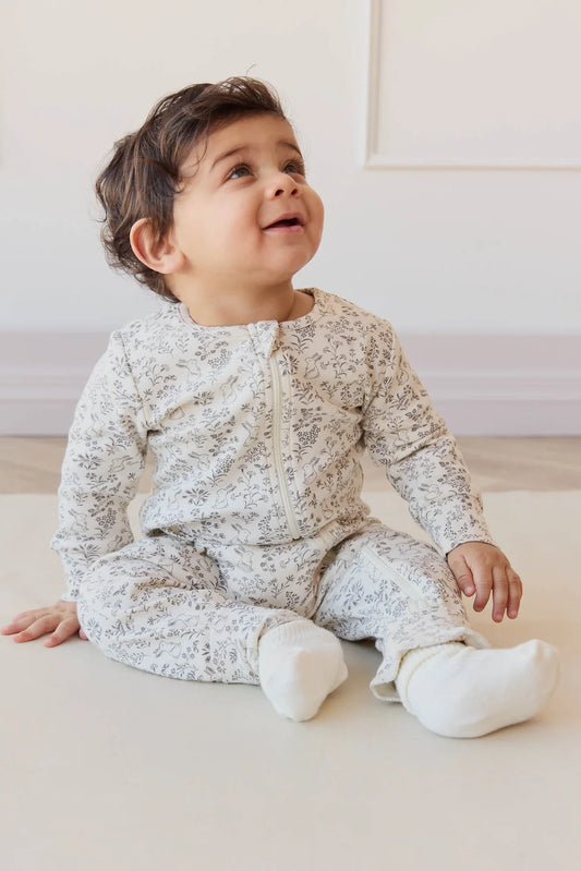 Organic Cotton Reese Zip Onepiece - Garden Bunnies Tofu | Jamie Kay