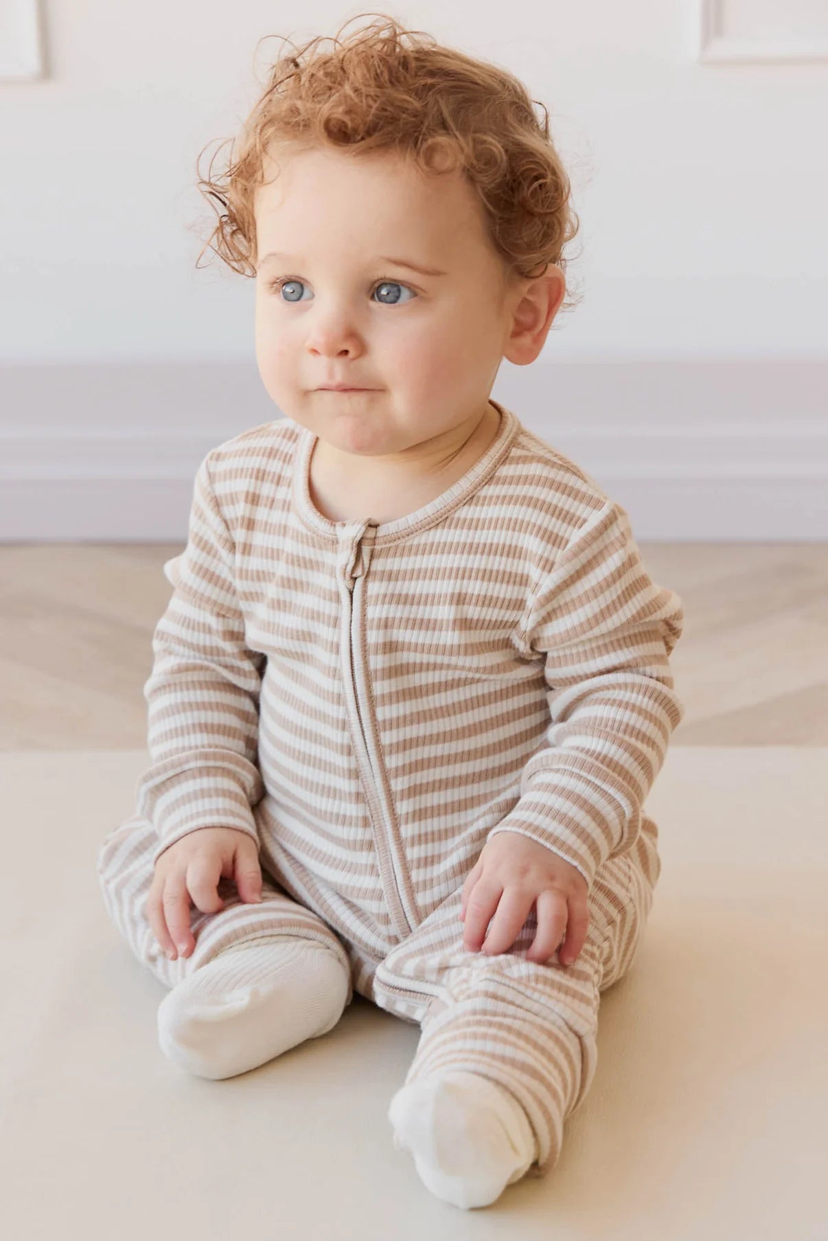 Organic Cotton Modal Gracelyn Onepiece - Narrow Stripe Baker/Cloud | Jamie Kay