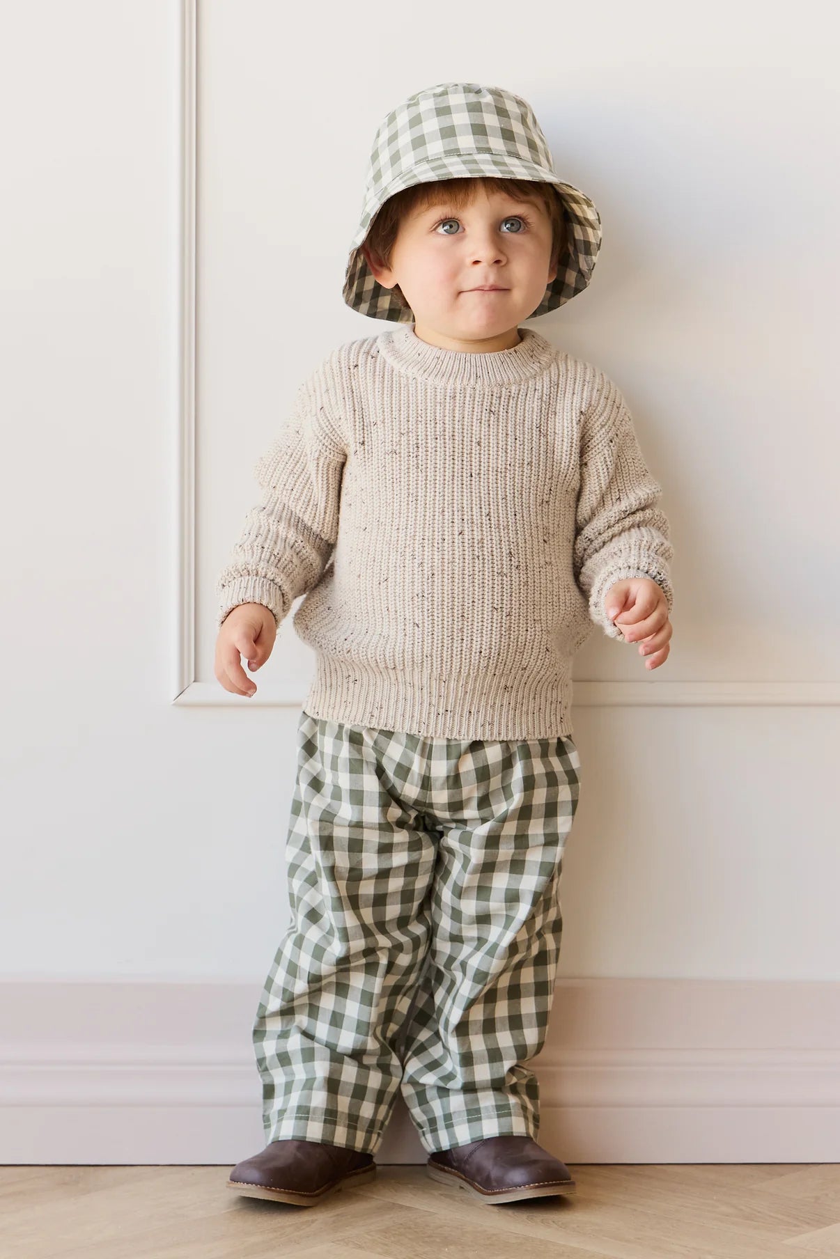 Organic Cotton Kingston Pant - Gingham Grape Leaf | Jamie Kay