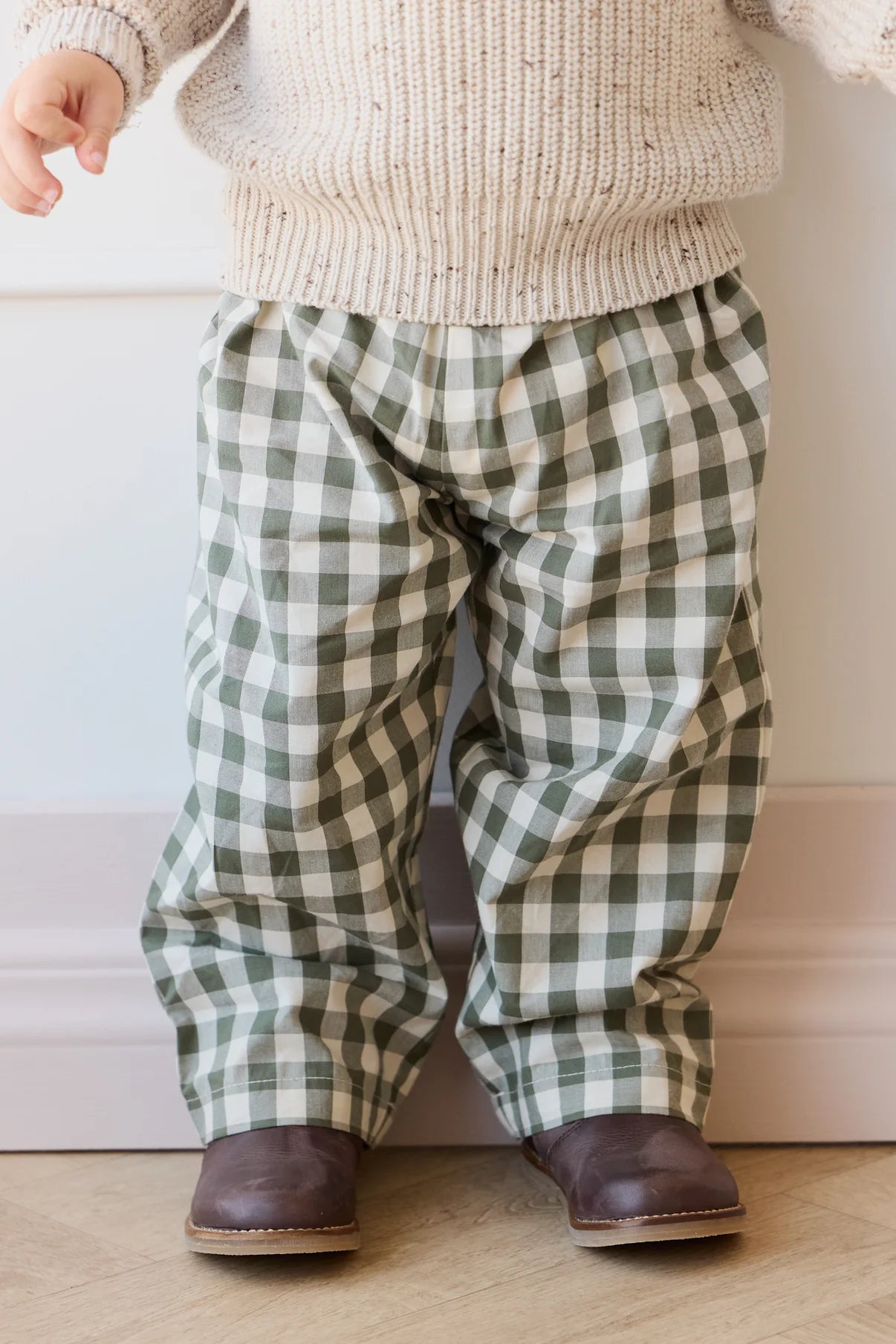 Organic Cotton Kingston Pant - Gingham Grape Leaf | Jamie Kay