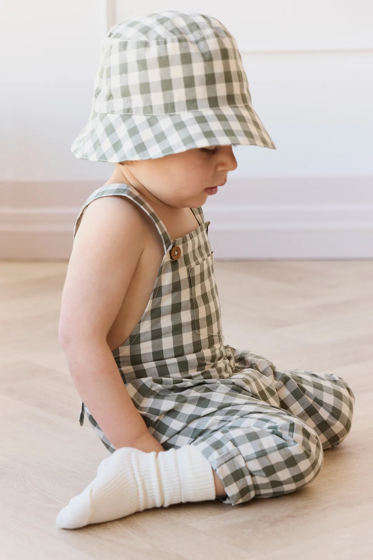 Organic Cotton Bucket Hat - Gingham Grape Leaf | Jamie Kay