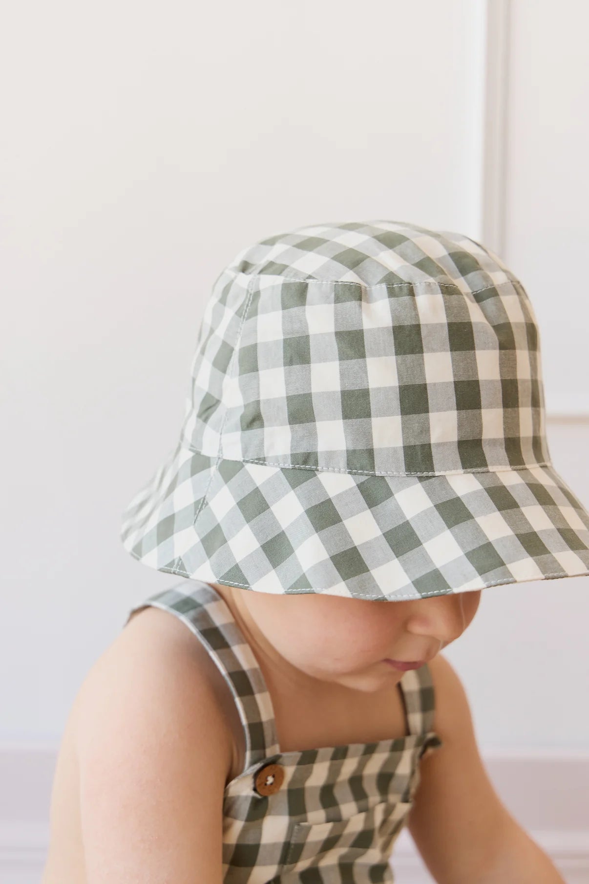 Organic Cotton Bucket Hat - Gingham Grape Leaf | Jamie Kay